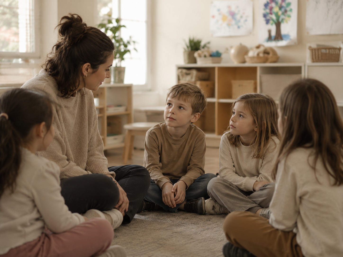 Placeholder: foto van een leerkracht met kinderen